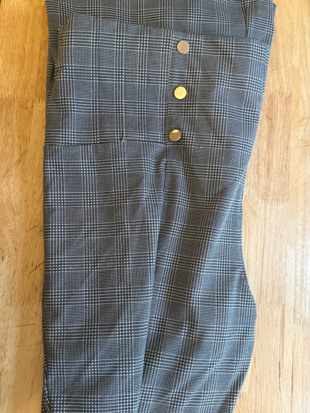 Rafaella Black and Gray Plaid Boot-Cut Trousers with Silver Buttons